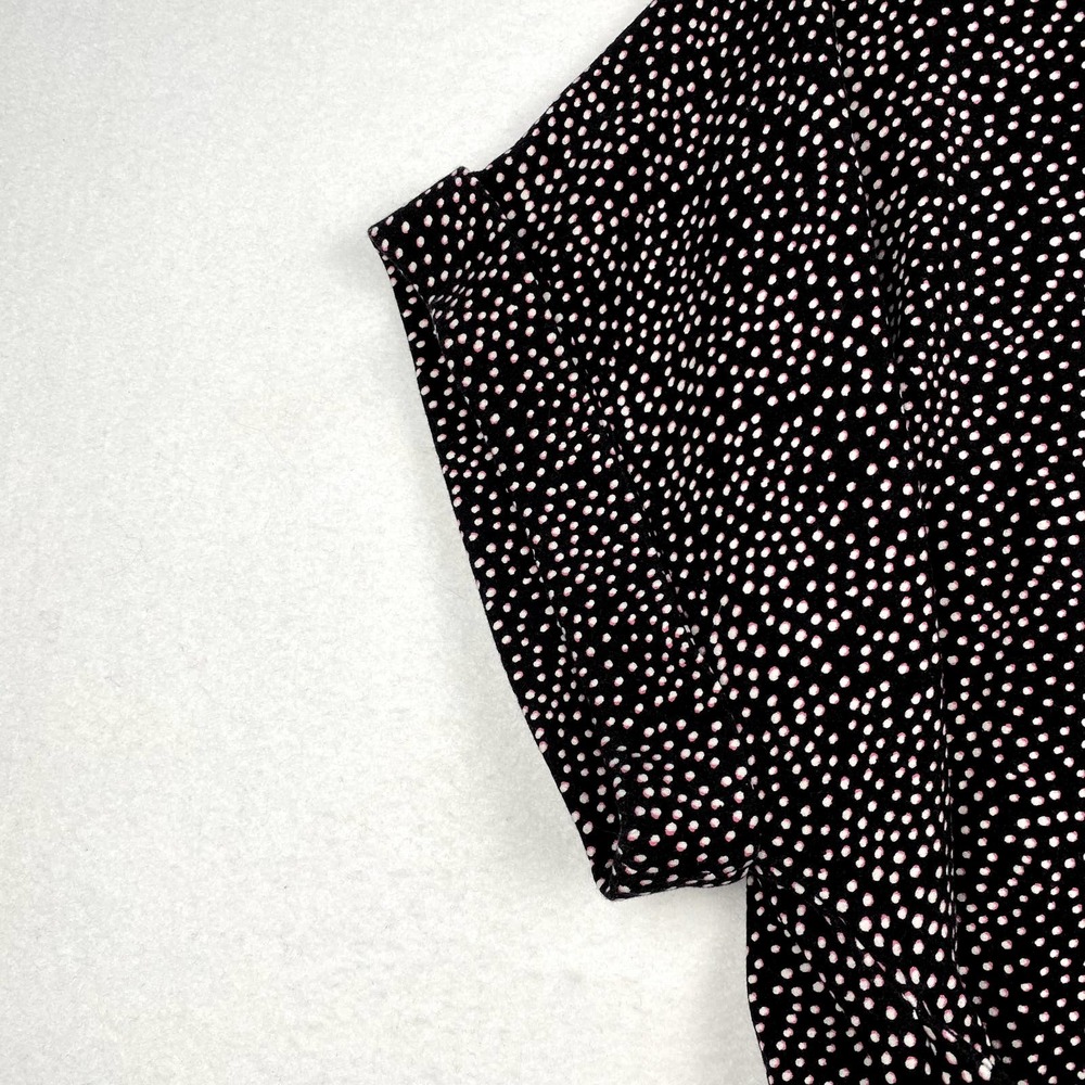 Express Sz M Women's Black Polka Dot Printed Top with Tie on‎ Back Short Sleeve - Picture 8 of 8